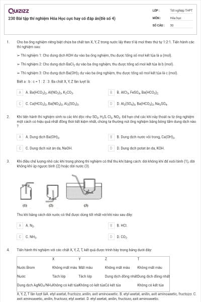 230 Bài tập thí nghiệm Hóa Học cực hay có đáp án(Đề số 4)