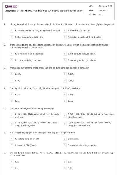 Chuyên đề ôn thi THPTQG môn Hóa Học cực hay có đáp án (Chuyên đề 10)