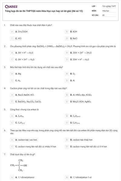 Tổng hợp đề ôn thi THPTQG môn Hóa Học cực hay có lời giải (Đề số 15)