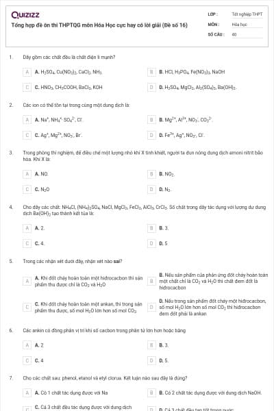 Tổng hợp đề ôn thi THPTQG môn Hóa Học cực hay có lời giải (Đề số 16)