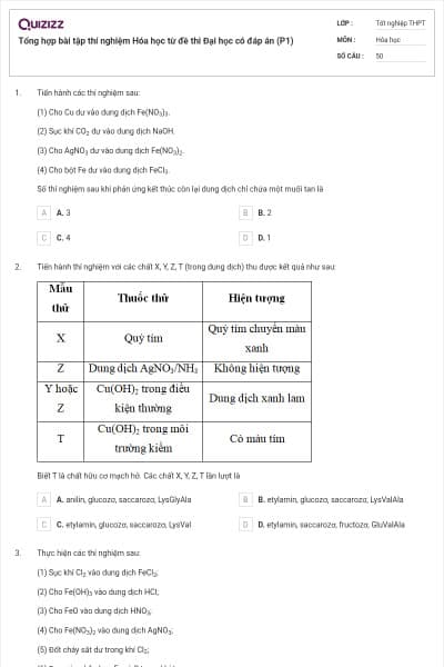 Tổng hợp bài tập thí nghiệm Hóa học từ đề thi Đại học có đáp án (P1)