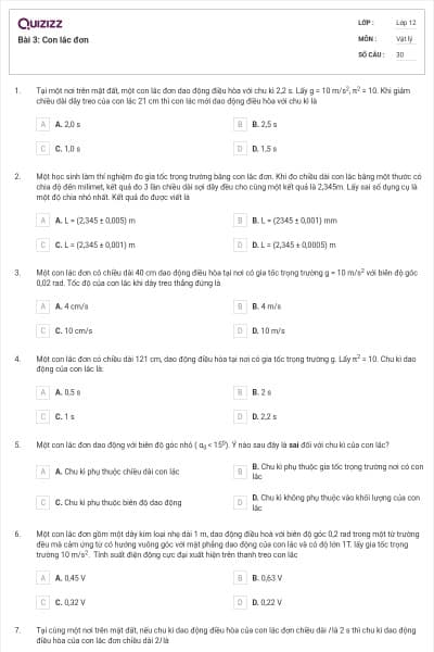 Bài 3: Con lắc đơn