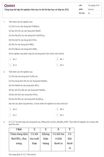 Tổng hợp bài tập thí nghiệm Hóa học từ đề thi Đại học có đáp án (P2)