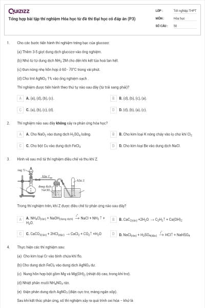 Tổng hợp bài tập thí nghiệm Hóa học từ đề thi Đại học có đáp án (P3)