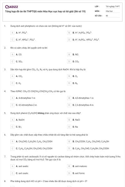 Tổng hợp đề ôn thi THPTQG môn Hóa Học cực hay có lời giải (Đề số 19)
