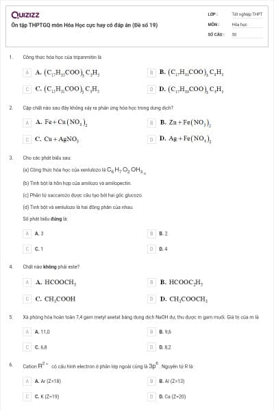 Ôn tập THPTGQ môn Hóa Học cực hay có đáp án (Đề số 19)