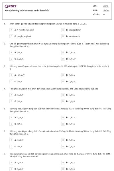 Xác định công thức của một amin đơn chức