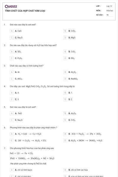 TÍNH CHẤT CỦA HỢP CHẤT KIM LOẠI