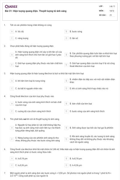 Bài 31: Hiện tượng quang điện. Thuyết lượng tử ánh sáng