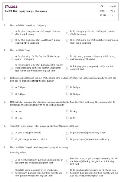 Bài 33: Hiện tượng quang - phát quang