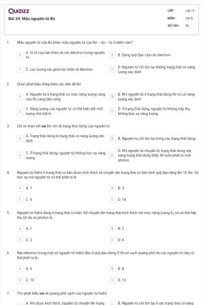 Bài 34: Mẫu nguyên tử Bo
