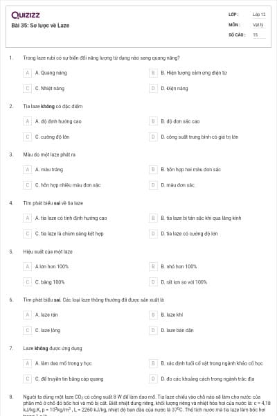 Bài 35: Sơ lược về Laze