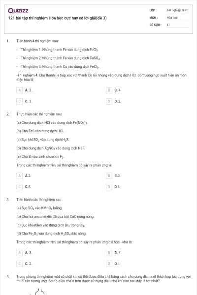 121 bài tập thí nghiệm Hóa học cực hay có lời giải(đề 3)