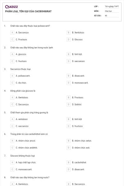 PHÂN LOẠI, TÊN GỌI CỦA CACBOHIĐRAT