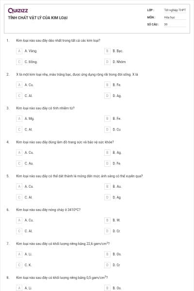 TÍNH CHẤT VẬT LÝ CỦA KIM LOẠI