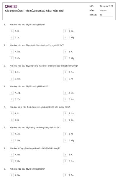 XÁC ĐỊNH CÔNG THỨC CỦA KIM LOẠI KIỀM, KIỀM THỔ