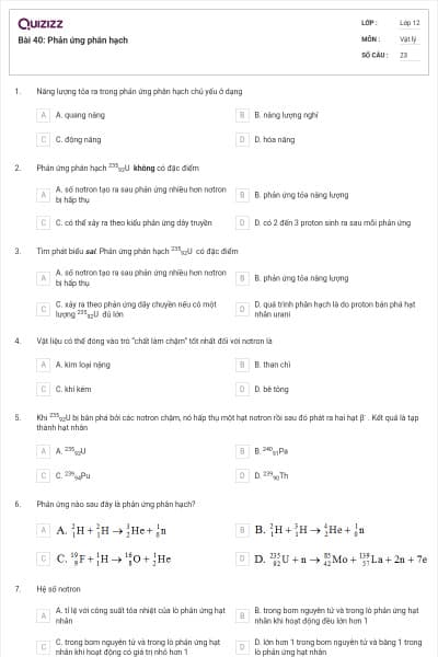 Bài 40: Phản ứng phân hạch