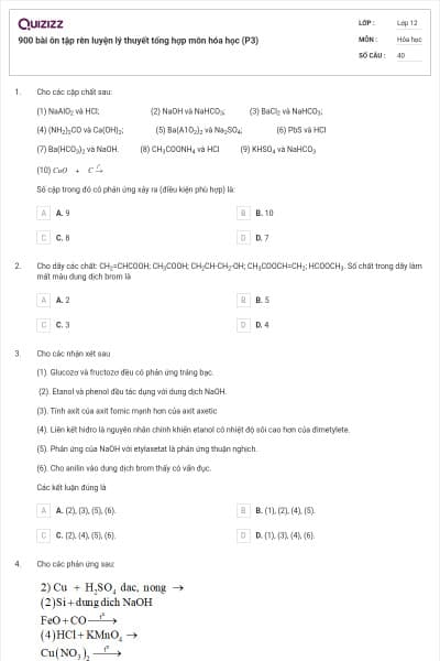 900 bài ôn tập rèn luyện lý thuyết tổng hợp môn hóa học (P3)