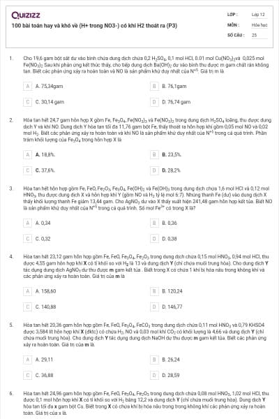 100 bài toán hay và khó về (H+ trong NO3-) có khí H2 thoát ra (P3)