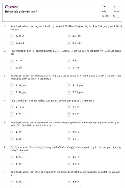 Bài tập thủy phân chất béo P.1