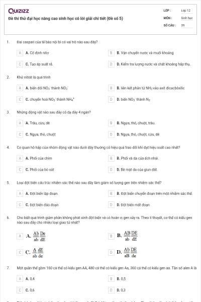 Đề thi thử đại học nâng cao sinh học có lời giải chi tiết (Đề số 5)