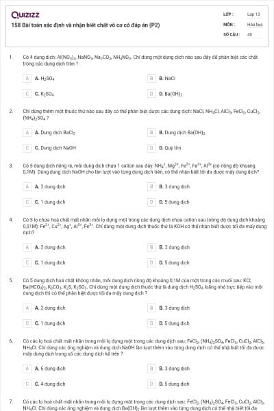 158 Bài toán xác định và nhận biết chất vô cơ có đáp án (P2)