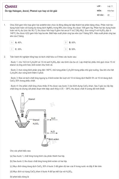 Ôn tập Halogen, Ancol, Phenol cực hay có lời giải