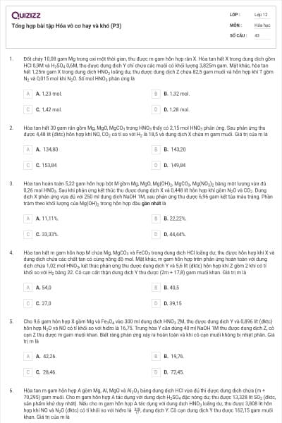 Tổng hợp bài tập Hóa vô cơ hay và khó (P3)