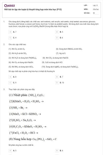900 bài ôn tập rèn luyện lý thuyết tổng hợp môn hóa học (P15)