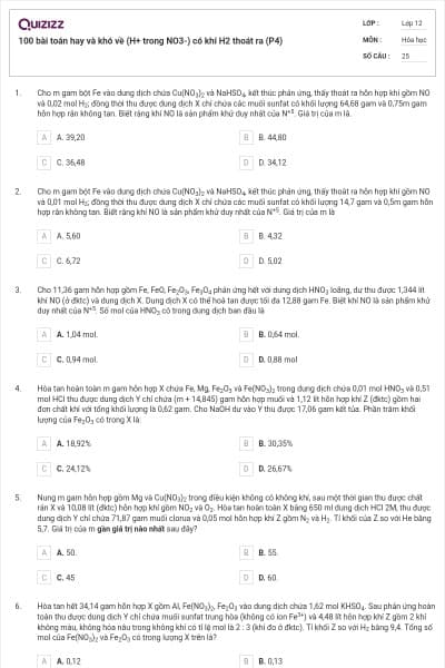 100 bài toán hay và khó về (H+ trong NO3-) có khí H2 thoát ra (P4)