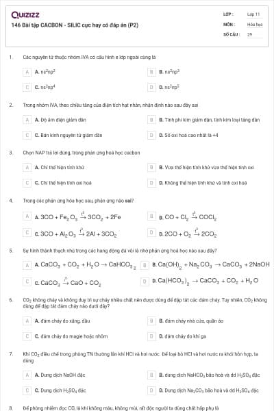 146 Bài tập CACBON - SILIC cực hay có đáp án (P2)