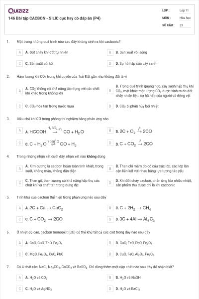 146 Bài tập CACBON - SILIC cực hay có đáp án (P4)
