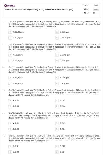 100 bài toán hay và khó về (H+ trong NO3-) KHÔNG có khí H2 thoát ra (P3)