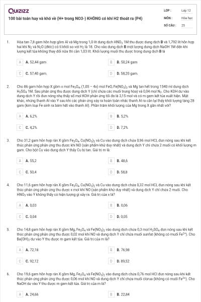 100 bài toán hay và khó về (H+ trong NO3-) KHÔNG có khí H2 thoát ra (P4)