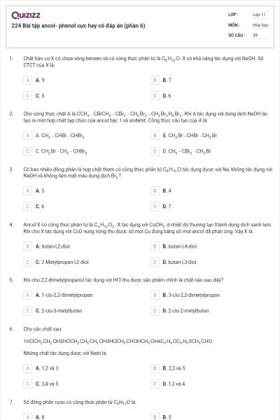 224 Bài tập ancol- phenol cực hay có đáp án (phần 6)