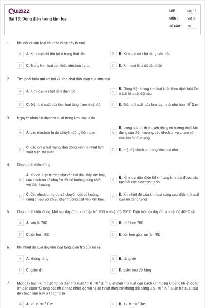 Bài 13: Dòng điện trong kim loại