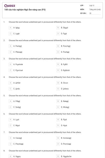 100 câu trắc nghiệm Ngữ Âm nâng cao (P3)