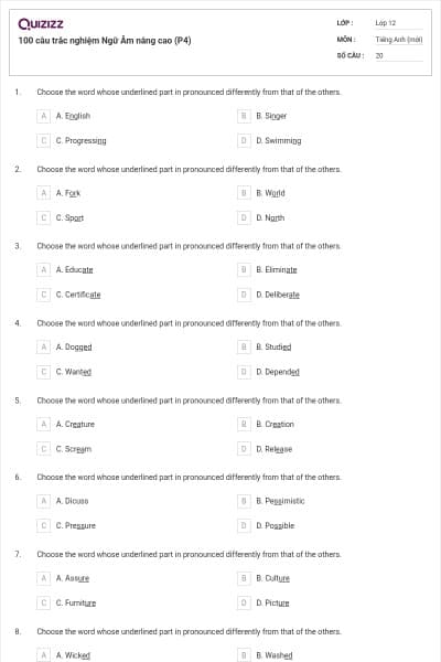 100 câu trắc nghiệm Ngữ Âm nâng cao (P4)