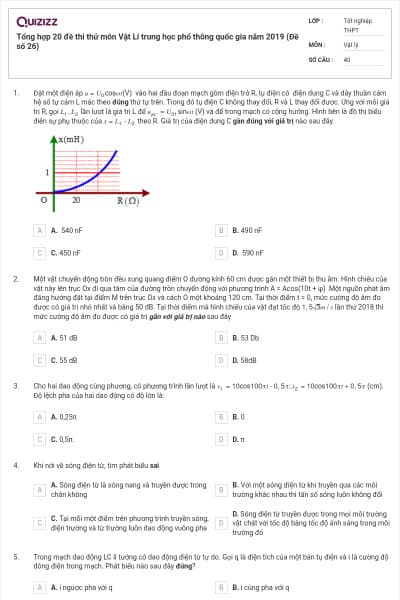 Tổng hợp 20 đề thi thử môn Vật Lí trung học phổ thông quốc gia năm 2019 (Đề số 26)