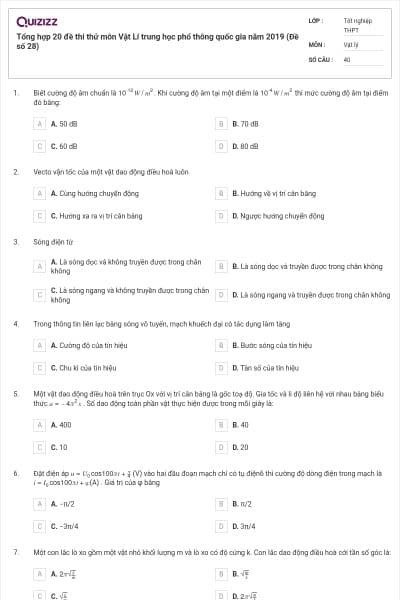 Tổng hợp 20 đề thi thử môn Vật Lí trung học phổ thông quốc gia năm 2019 (Đề số 28)