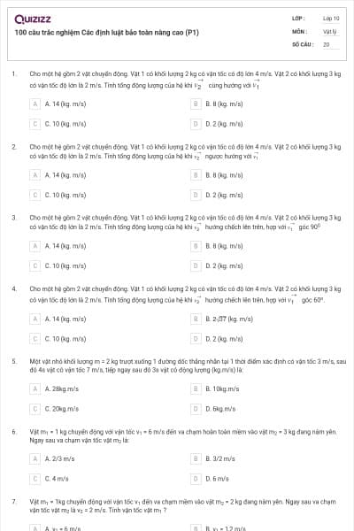100 câu trắc nghiệm Các định luật bảo toàn nâng cao (P1)