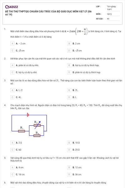ĐỀ THI THỬ THPTQG CHUẨN CẤU TRÚC CỦA BỘ GIÁO DỤC MÔN VẬT LÝ (Đề số 14)