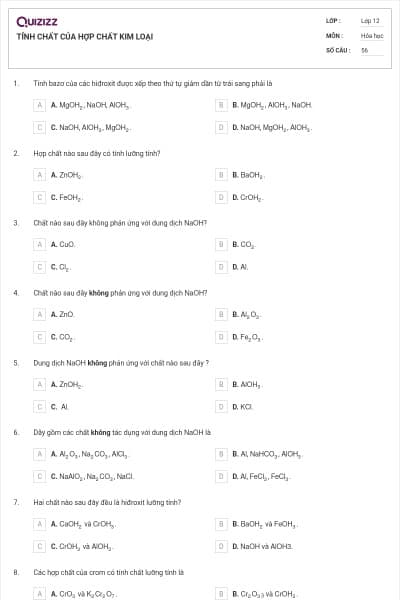 TÍNH CHẤT CỦA HỢP CHẤT KIM LOẠI