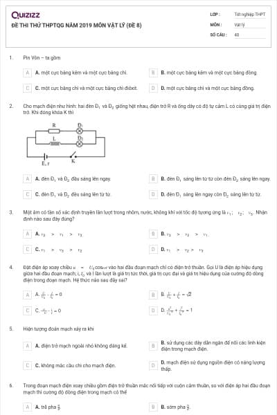 ĐỀ THI THỬ THPTQG NĂM 2019 MÔN VẬT LÝ (ĐỀ 8)