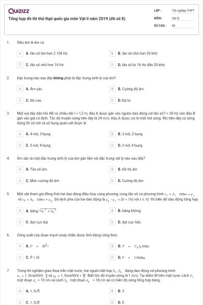 Tổng hợp đề thi thử thpt quốc gia môn Vật lí năm 2019 (đề số 8)