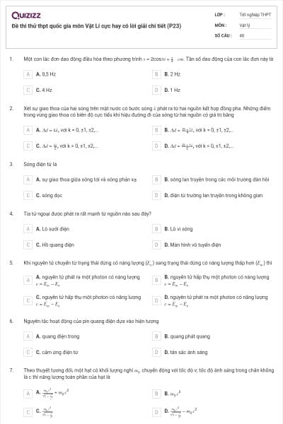 Đề thi thử thpt quốc gia môn Vật Lí cực hay có lời giải chi tiết (P23)