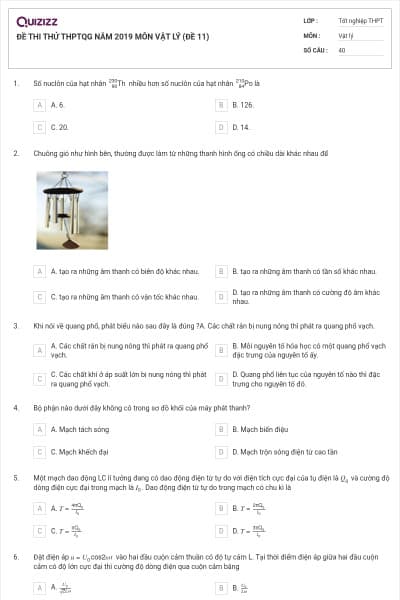 ĐỀ THI THỬ THPTQG NĂM 2019 MÔN VẬT LÝ (ĐỀ 11)