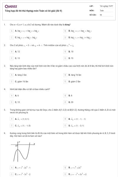 Tổng hợp đề thi thử thptqg môn Toán có lời giải (đề 9)