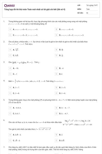 Tổng hợp đề thi thử môn Toán mới nhất có lời giải chi tiết (Đề số 4)