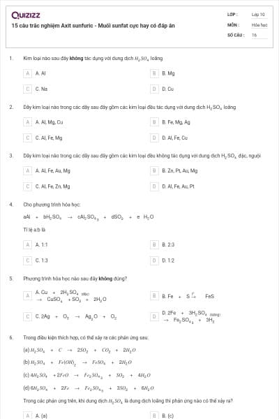 15 câu trắc nghiệm Axit sunfuric - Muối sunfat cực hay có đáp án